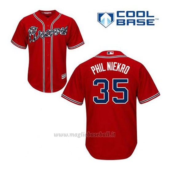 Maglia Baseball Uomo Atlanta Braves 35 Phil Niekro Rosso Alterner Cool Base